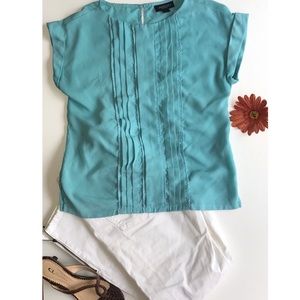 Jason Wu light turquoise shirt with ruffled front